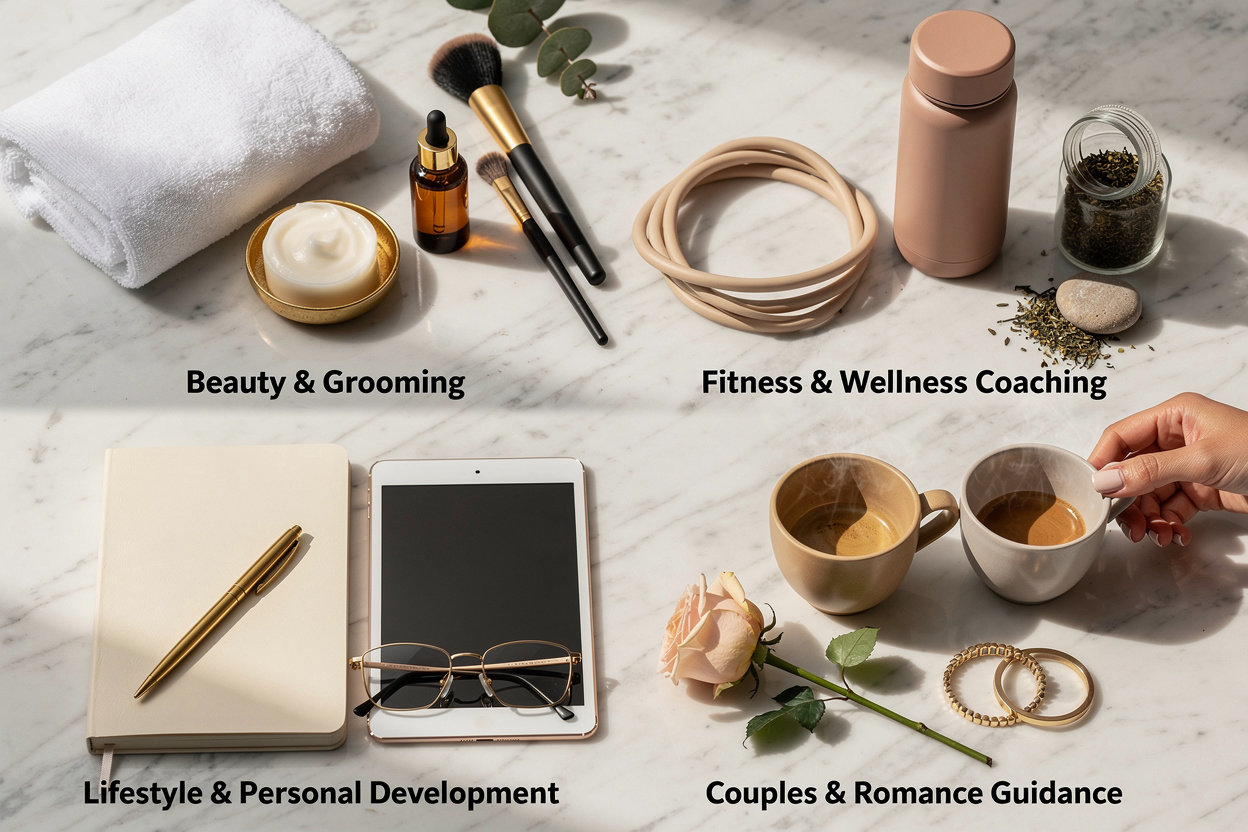 Emily's service categories - beauty, fitness, lifestyle and couples guidance in New York